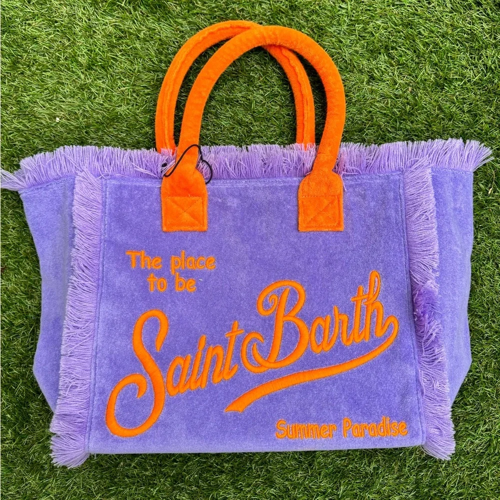 MC2 Saint Barth Vanity Sponge Terry Embossed Purple Orange Beach Tote Bag - Picture 2 of 10